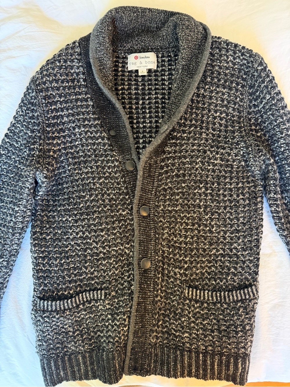 rag & bone Men's Black and Gray Shawl-Collar Knit Cardigan